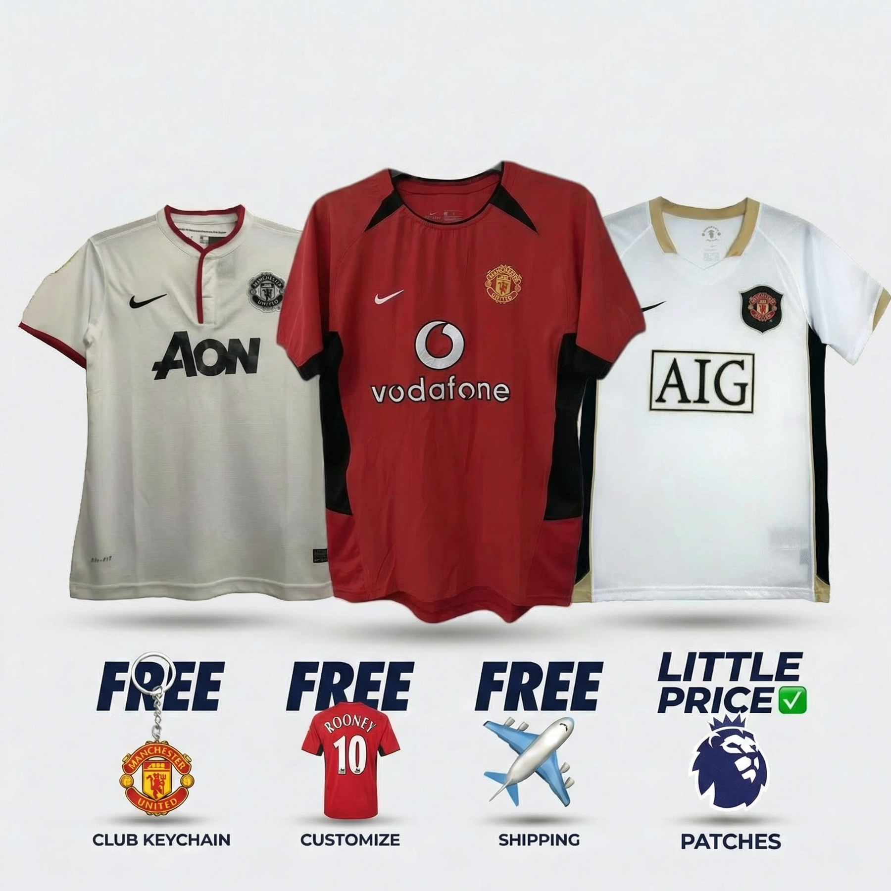COMBO Manchester United Retro - Away 13/14, Home 02/04, Away 06/07